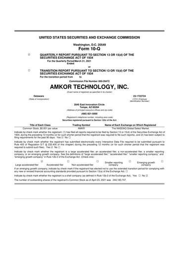 Vorschaubild Amkor Technology
 10-Q Quartalsbericht 2021 