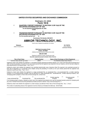 Vorschaubild Amkor Technology
 10-Q Quartalsbericht 2022 