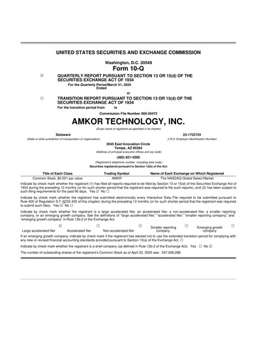 Vorschaubild Amkor Technology
 10-Q Quartalsbericht 2025 