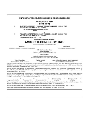 Vorschaubild Amkor Technology
 10-Q Quartalsbericht 2025 