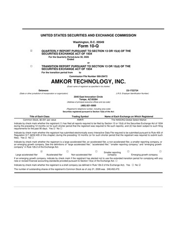 Vorschaubild Amkor Technology
 10-Q Quartalsbericht 2026 