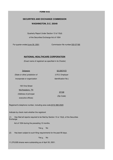 Thumbnail National Healthcare
 10-Q Quarterly Report FY 