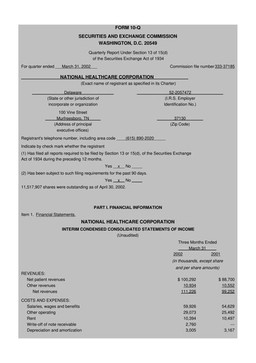 Thumbnail National Healthcare
 10-Q Quarterly Report FY 