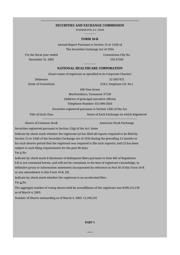 Thumbnail National Healthcare
 10-K Annual Report 