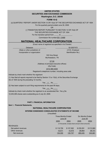 Thumbnail National Healthcare
 10-Q Quarterly Report FY 