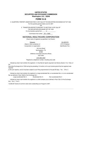 Thumbnail National Healthcare
 10-Q Quarterly Report FY 