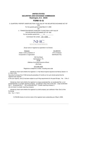 Thumbnail National Healthcare
 10-Q Quarterly Report FY 