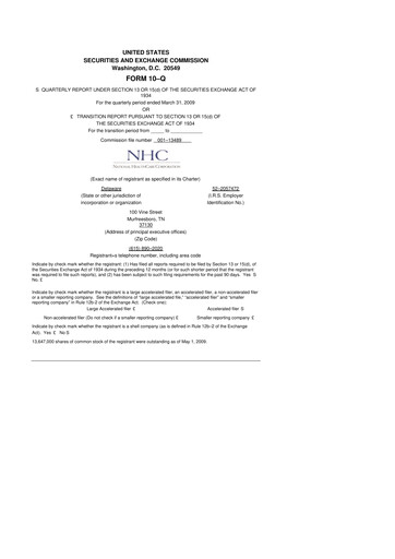 Thumbnail National Healthcare
 10-Q Quarterly Report FY 