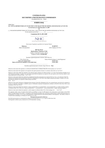 Thumbnail National Healthcare
 10-K Annual Report 