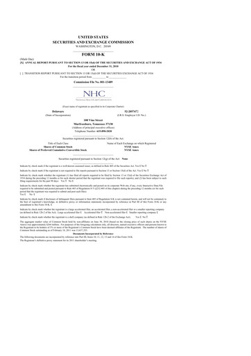 Thumbnail National Healthcare
 10-K Annual Report 