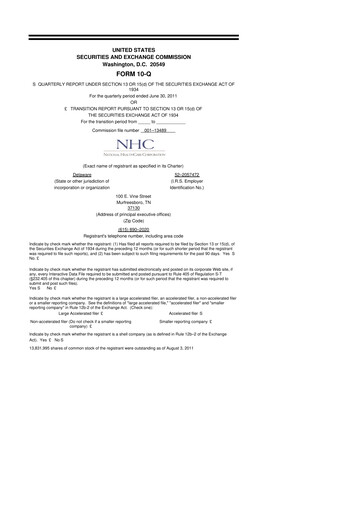 Thumbnail National Healthcare
 10-Q Quarterly Report FY2011 