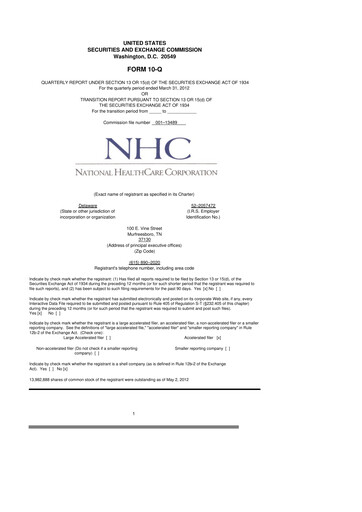 Thumbnail National Healthcare
 10-Q Quarterly Report FY2012 