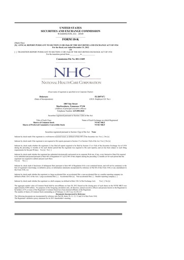 Thumbnail National Healthcare
 10-K Annual Report 2012