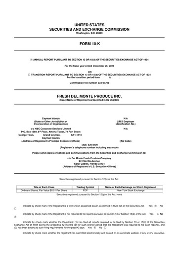 Thumbnail Fresh Del Monte Produce
 10-K Annual Report 2025