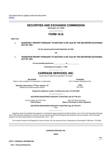 Miniature Carriage Services 10-Q Rapport trimestriel  