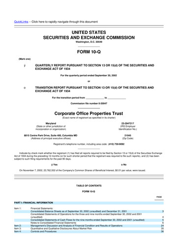 Miniature COPT Defense Properties 10-Q Rapport trimestriel  
