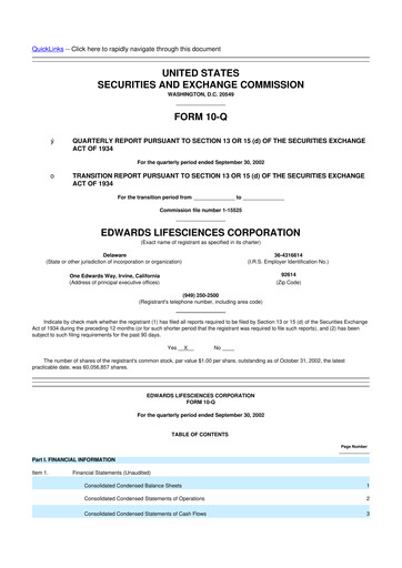 Thumbnail Edwards Lifesciences 10-Q Quarterly Report FY 