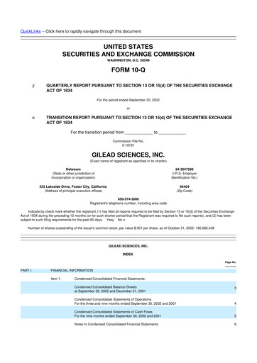 Thumbnail Gilead Sciences 10-Q Quarterly Report FY 