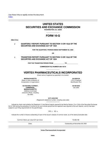 Thumbnail Vertex Pharmaceuticals 10-Q Quarterly Report FY 