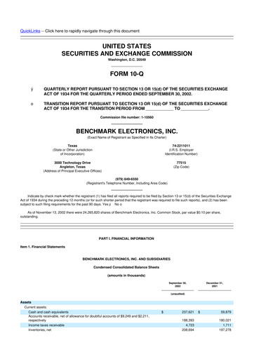 Vorschaubild Benchmark Electronics
 10-Q Quartalsbericht  