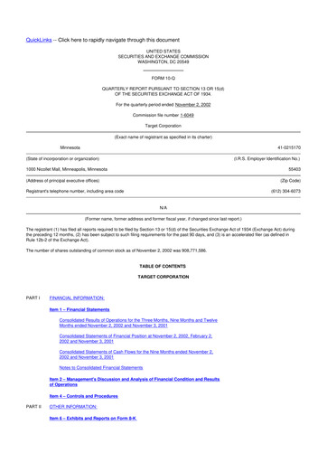 Thumbnail Target 10-Q Quarterly Report FY 