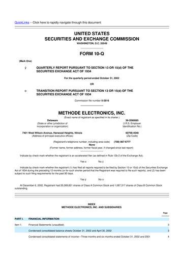 Thumbnail Methode Electronics
 10-Q Quarterly Report FY 