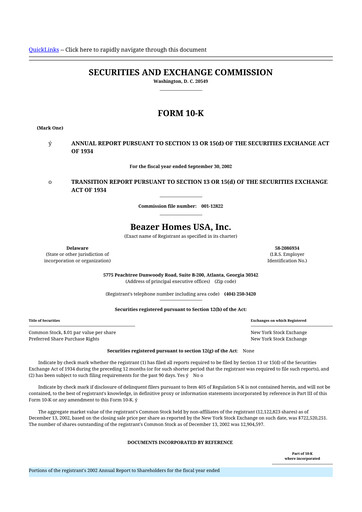 Thumbnail Beazer Homes USA
 10-K Annual Report 