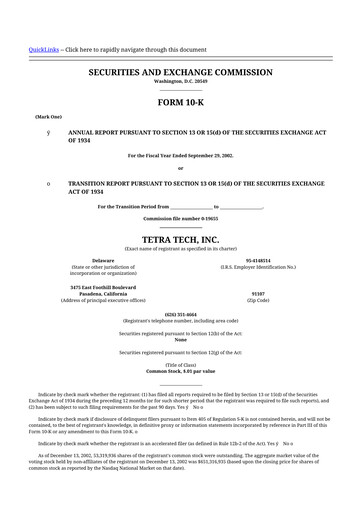 Thumbnail Tetra Tech
 10-K Annual Report 