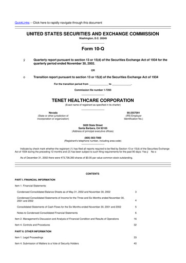 Thumbnail Tenet Healthcare 10-Q Quarterly Report FY 