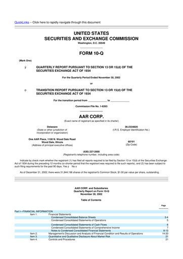 Thumbnail AAR 10-Q Quarterly Report FY 