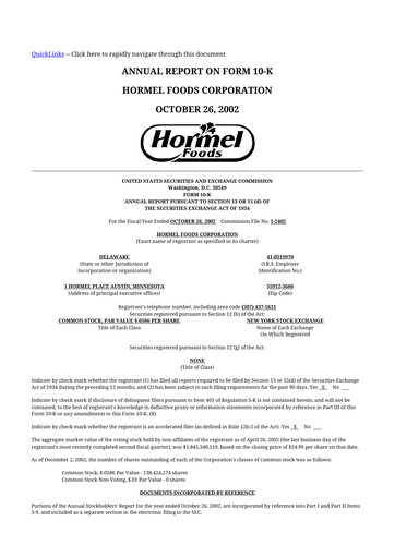 Thumbnail Hormel Foods 10-K Annual Report 