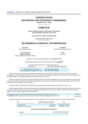 Thumbnail McCormick & Company
 10-K Annual Report 