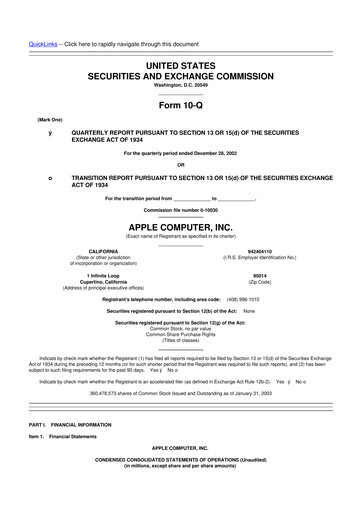 Thumbnail Apple 10-Q Quarterly Report FY 