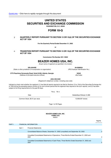 Miniature Beazer Homes USA
 10-Q Rapport trimestriel  