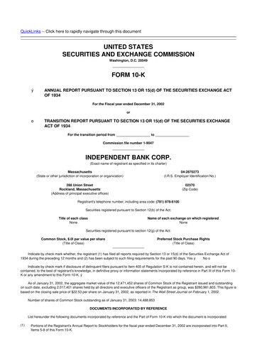 Thumbnail Independent Bank Corp. 10-K Annual Report 