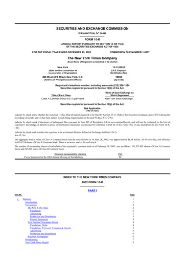 Thumbnail New York Times 10-K Annual Report 