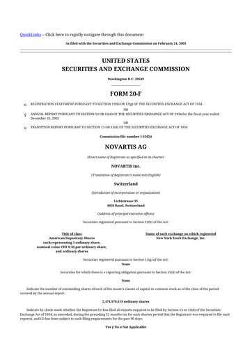 Thumbnail Novartis 20-F Annual Report 