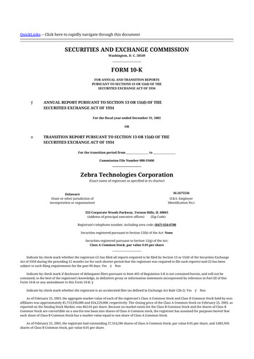 Thumbnail Zebra Technologies 10-K Annual Report 