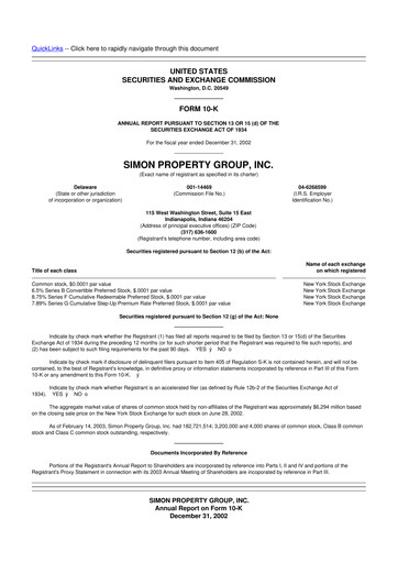 Vorschaubild Simon Property Group 10-K Jahresbericht 