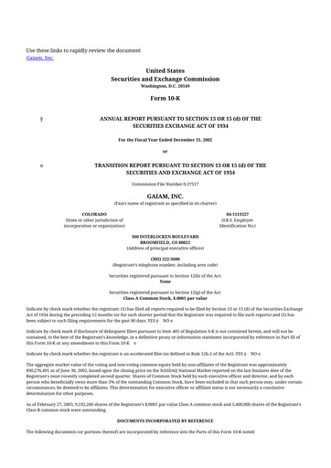 Thumbnail Gaia 10-K Annual Report 