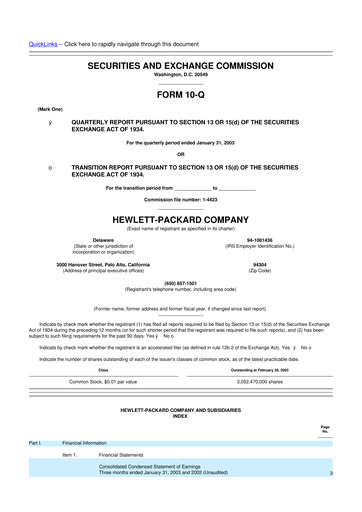 Thumbnail HP 10-Q Quarterly Report FY 