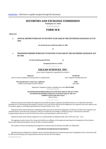 Thumbnail Gilead Sciences 10-K Annual Report 