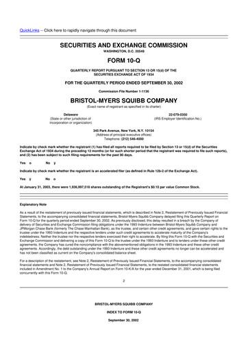 Thumbnail Bristol-Myers Squibb 10-Q Quarterly Report FY 