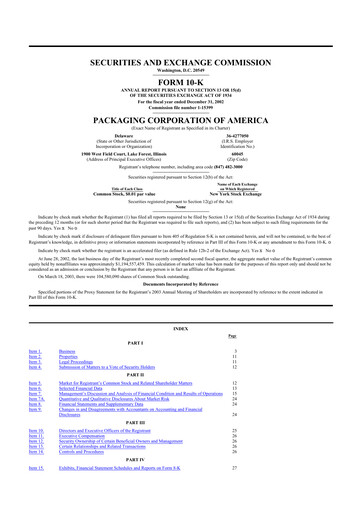 Thumbnail Packaging Corporation of America
 10-K Annual Report 