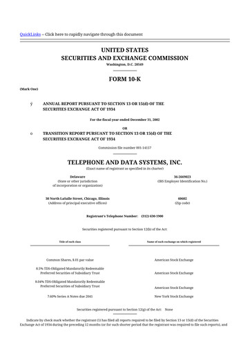 Thumbnail Telephone and Data Systems
 10-K Annual Report 