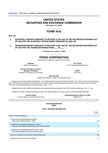 Thumbnail FedEx 10-Q Quarterly Report FY 