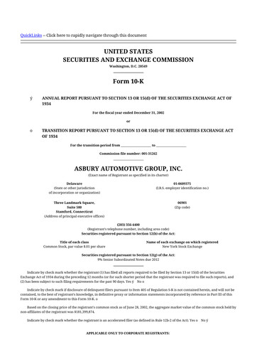 Thumbnail Asbury Automotive Group 10-K Annual Report 