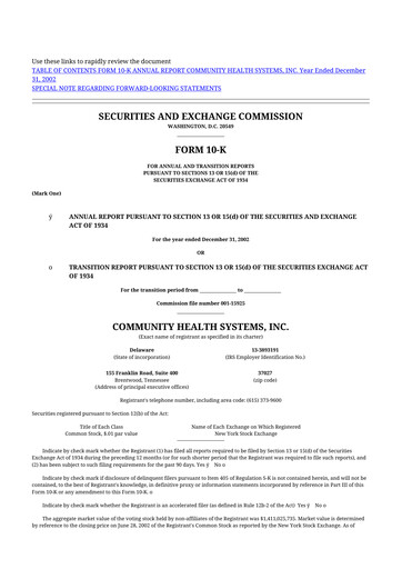 Thumbnail Community Health Systems
 10-K Annual Report 