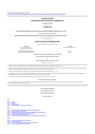 Thumbnail Exact Sciences 10-K Annual Report 