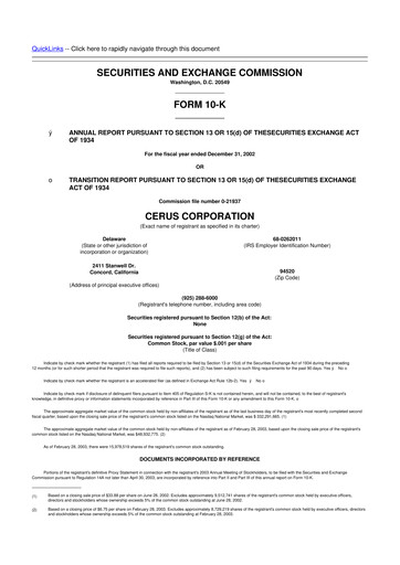 Thumbnail Cerus Corporation 10-K Annual Report 